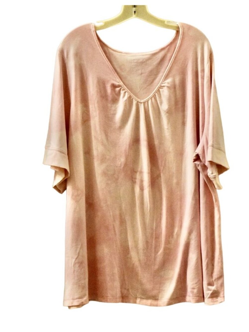 Women's Lane Bryant Modern Fit  Pink Custom Bleach Dye V-neck T-shirt 26/28